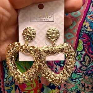Gold Hammered Heart Boho Chunky Earrings